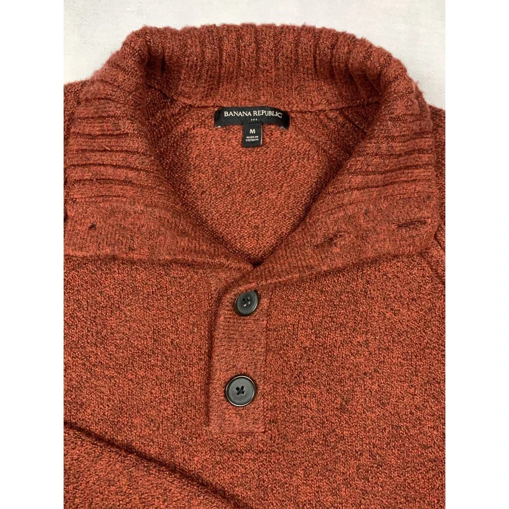 Banana‎ Republic Sweater Mens M Orange Shawl Collar Button Knit Pullover
